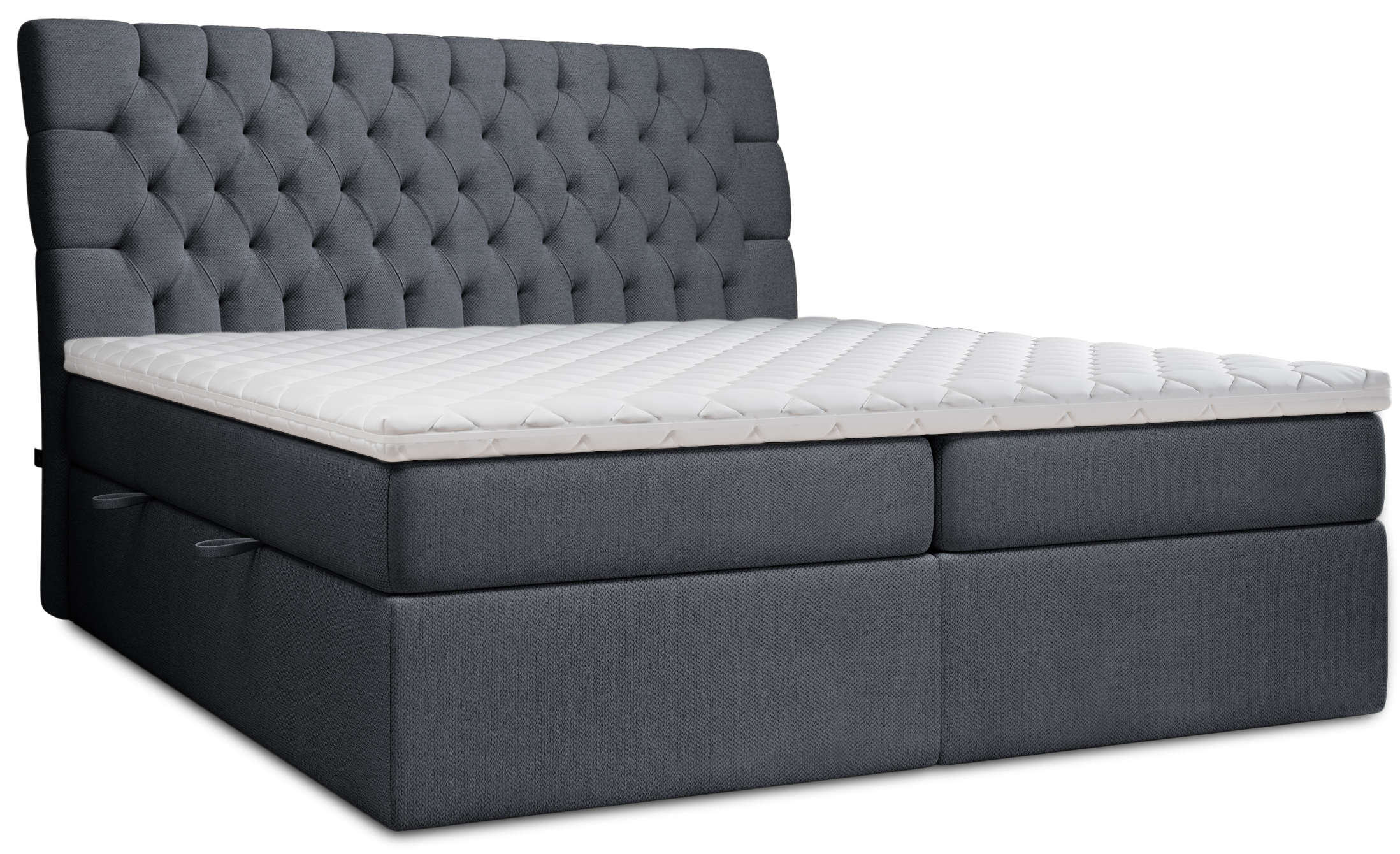 Łóżko z dwoma pojemnikami ciemnoszare wezgłowie pikowane 180x200 cm – obraz-1