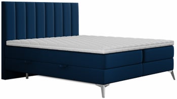 Łóżko kontynentalne welurowe z 2 pojemnikami granatowe nóżki srebrne 140x200 cm – obraz-1