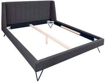 Łóżko z zagłówkiem ciemnoszare nogi czarne 160x200 cm – obraz-1