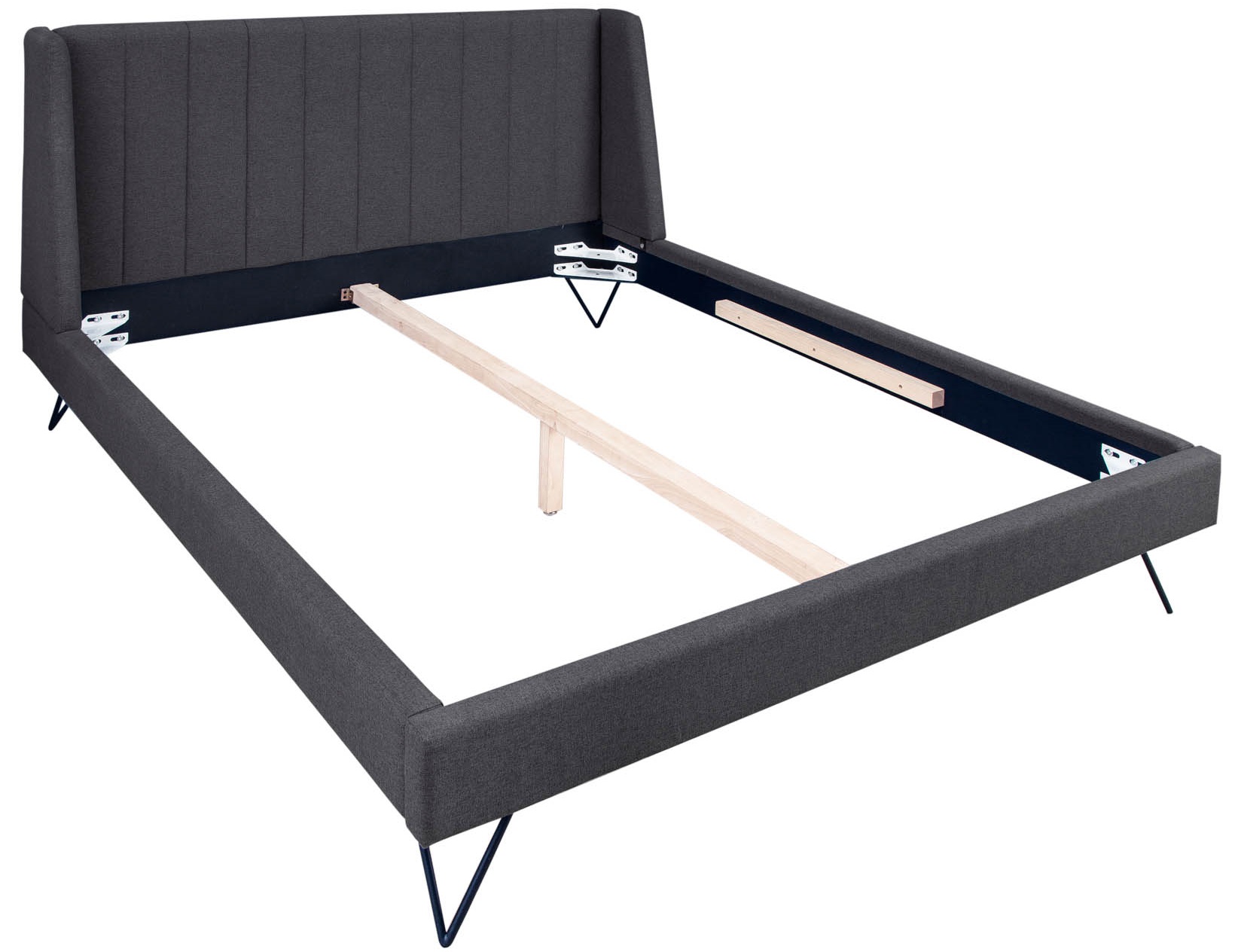 Łóżko z zagłówkiem ciemnoszare nogi czarne 180x200 cm – obraz-1