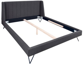 Łóżko z zagłówkiem ciemnoszare nogi czarne 180x200 cm – obraz-1