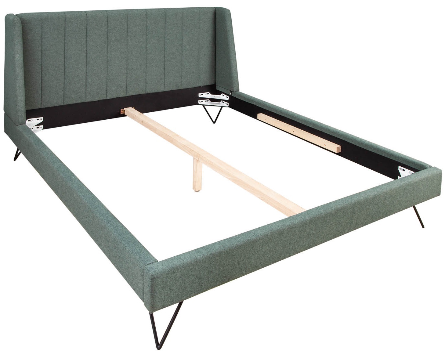 Łóżko z zagłówkiem jasnozielone nogi czarne 180x200 cm  – obraz-1