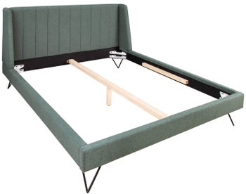Łóżko z zagłówkiem jasnozielone nogi czarne 180x200 cm – obraz-1