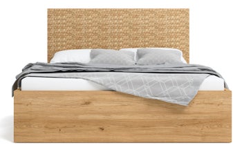 Łóżko boho z pojemnikiem 140x190 cm brązowe – obraz-1