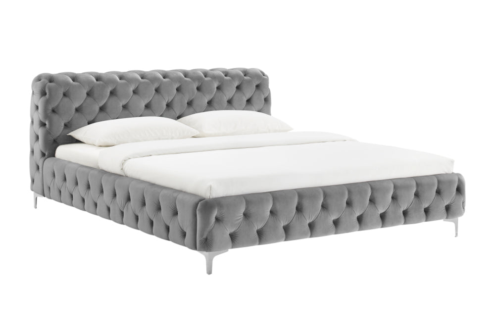 Łóżko MODERN BAROCK 160×200 cm welwet szary, styl chesterfield, barokowy – grafika-1.