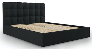 Łóżko czarne wezgłowie pikowane 200x140 cm – obraz-1