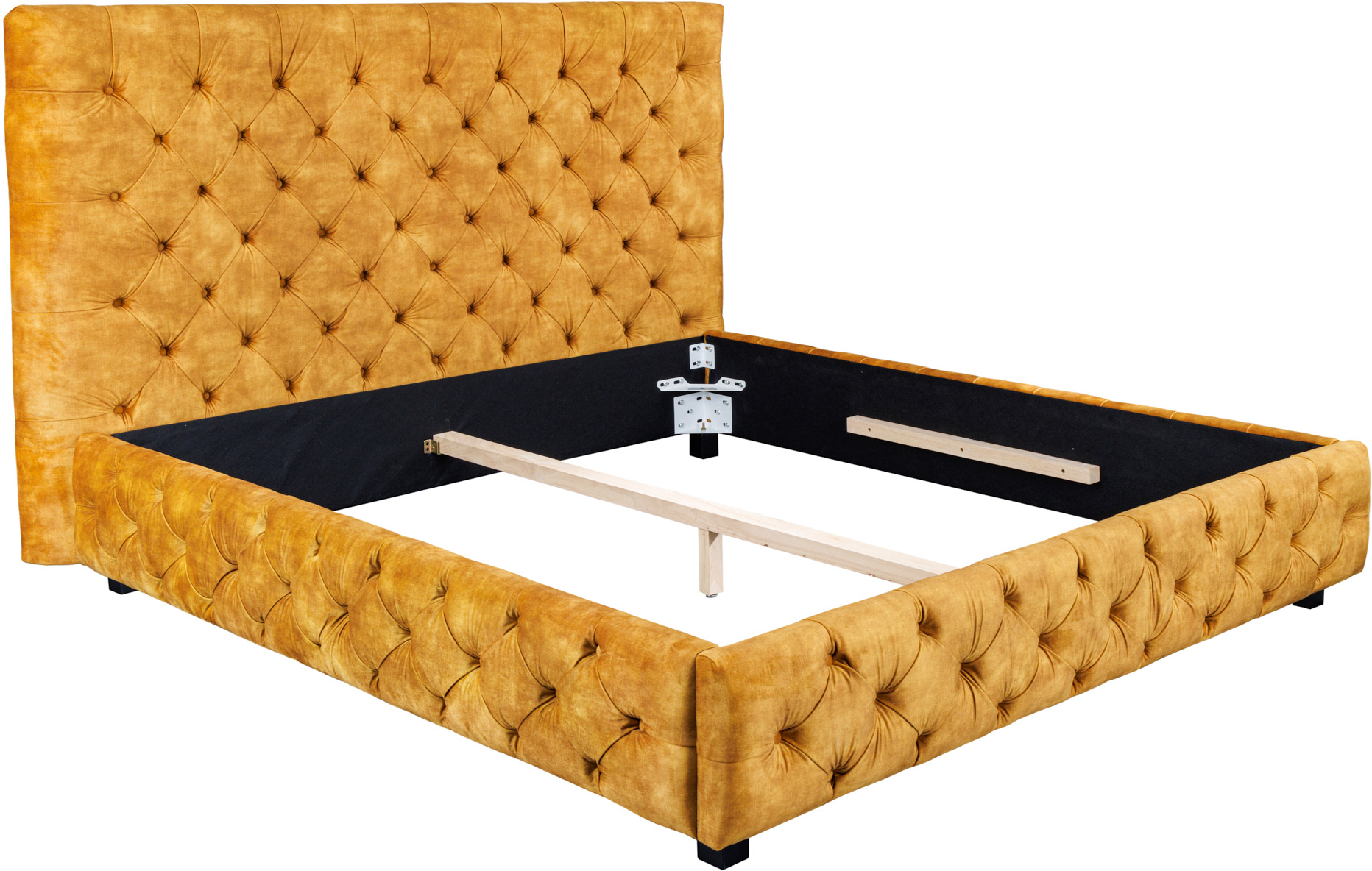 Aksamitne łóżko podwójne musztardowe o nowoczesnym stylu 160x200 cm – grafika-1.