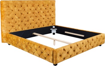 Aksamitne łóżko podwójne musztardowe o nowoczesnym stylu 160x200 cm – grafika-1.