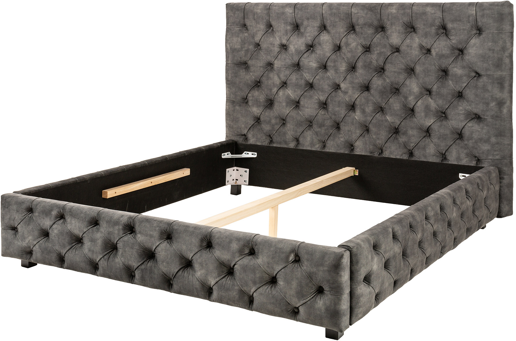 Aksamitne szare łóżko podwójne 160x200 cm w nowoczesnym stylu – grafika-1.