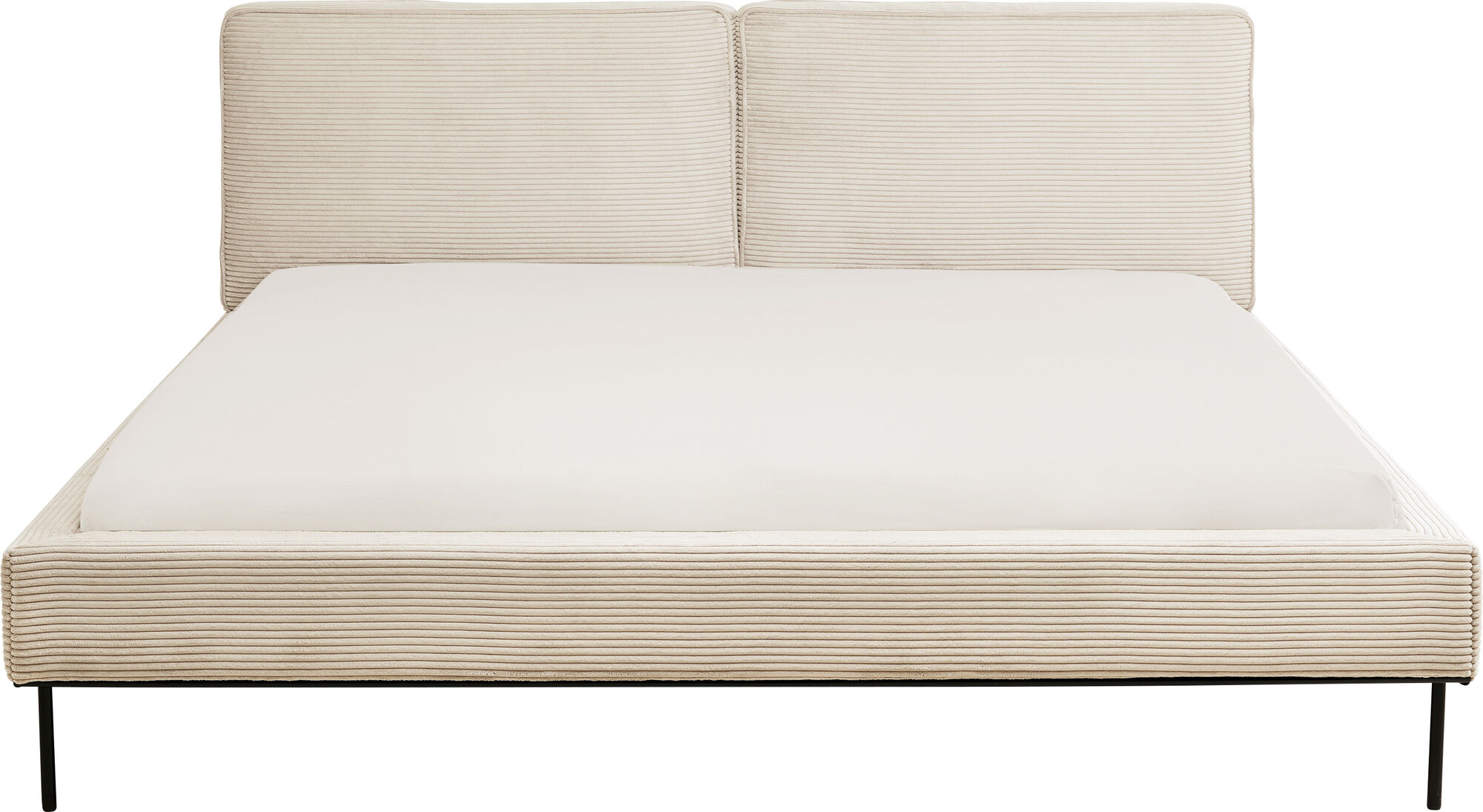 Cama East Side Cord doble con cabecero crema y patas negras 160x200 cm – Imagen-1.