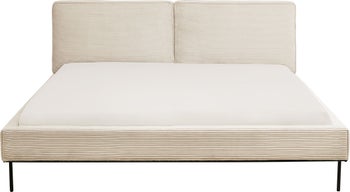 Cama East Side Cord doble con cabecero crema y patas negras 160x200 cm – Imagen-1.