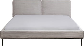 Łóżko podwójne z zagłówkiem szare nogi czarne 180x200 cm – obraz-1