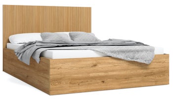 Łóżko nowoczesne z pojemnikiem 140x190 cm brązowe – obraz-1