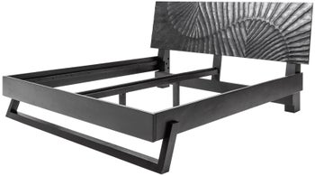 Czarne drewniane łóżko z zagłówkiem 180x200 cm do sypialni – grafika-1.