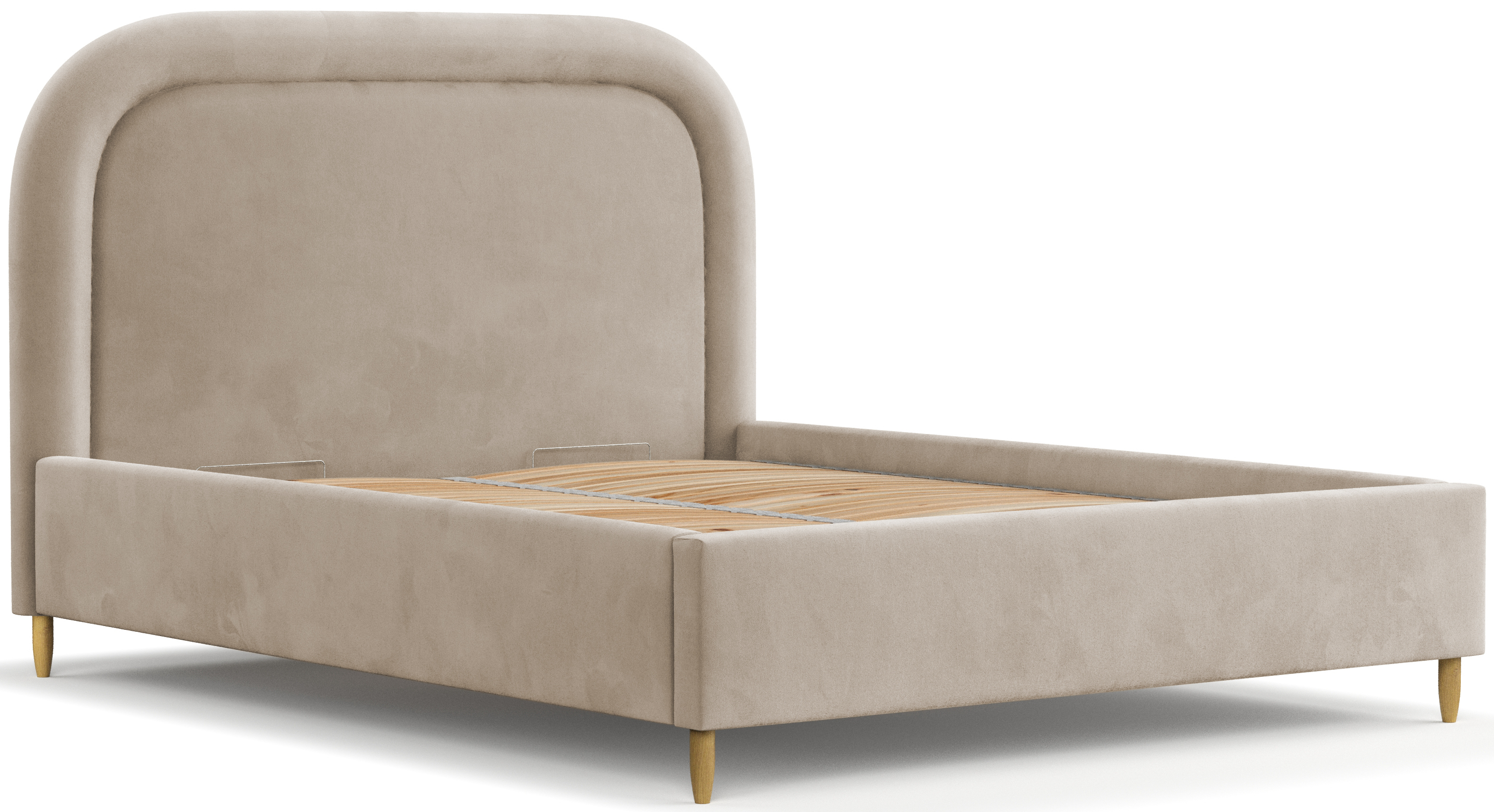 Łóżko tapicerowane beżowe z miejscem do przechowywania tkanina welwetowa 120x200 cm – obraz-1