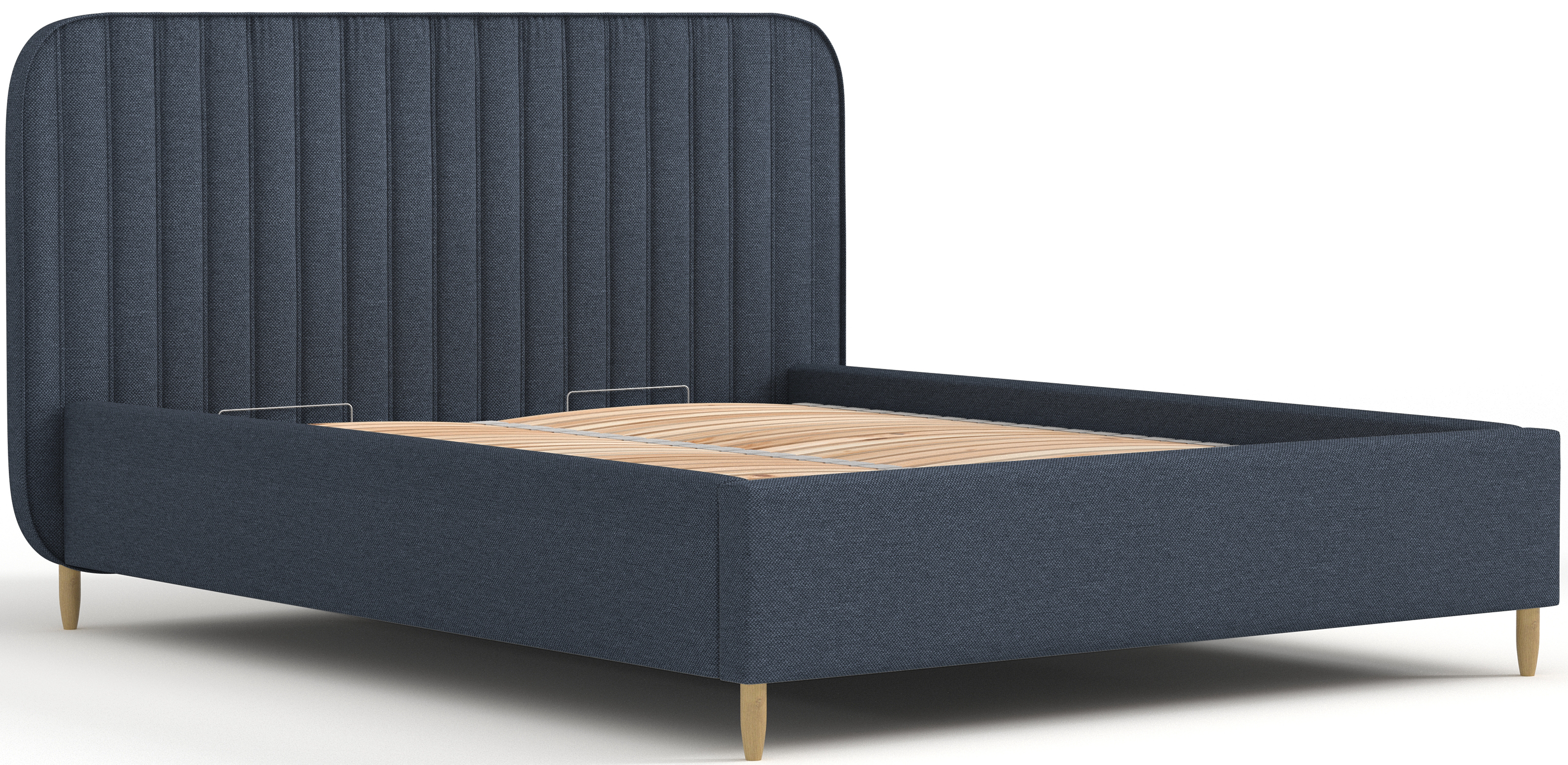 Łóżko tapicerowane niebieskie jeansowe z miejscem do przechowywania tkanina hydrofobowa 160x200 cm – obraz-1