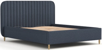 Łóżko tapicerowane niebieskie jeansowe z miejscem do przechowywania tkanina hydrofobowa 160x200 cm – obraz-1