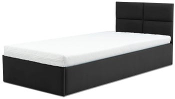 Łóżko tapicerowane z pojemnikiem ekoskóra czarna 90x200 cm materac piankowy – obraz-1