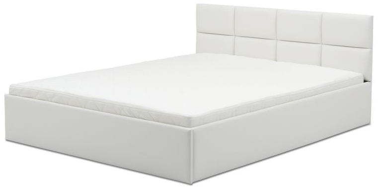 Łóżko tapicerowane z pojemnikiem tkanina ekoskóra biała 180x200 cm materac piankowy – obraz-1