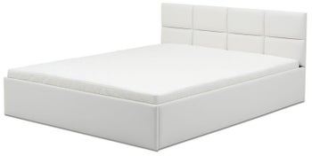 Łóżko tapicerowane z pojemnikiem tkanina ekoskóra biała 180x200 cm materac piankowy – obraz-1