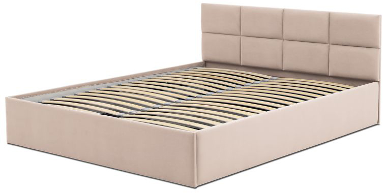 Łóżko tapicerowane z pojemnikiem tkanina trinity beżowa 160x200 cm – obraz-1