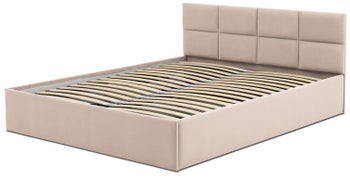 Łóżko tapicerowane z pojemnikiem tkanina trinity beżowa 160x200 cm – obraz-1