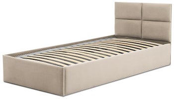 Łóżko tapicerowane z pojemnikiem tkanina trinity beżowa 90x200 cm – obraz-1