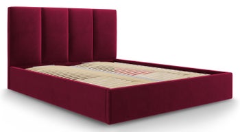 Łóżko z pojemnikiem welurowe czerwone 200x180 cm – obraz-1