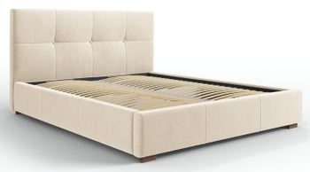 Łóżko z pojemnikiem welurowe beżowe 200x180 cm – obraz-1