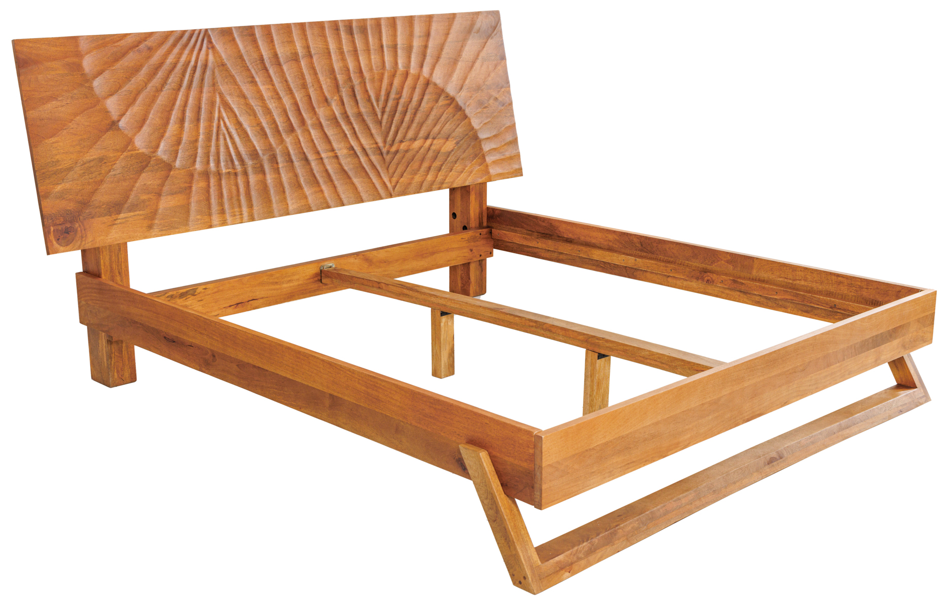 Eleganckie łóżko z zagłówkiem naturalne drewno mango styl nowoczesny – grafika-1.