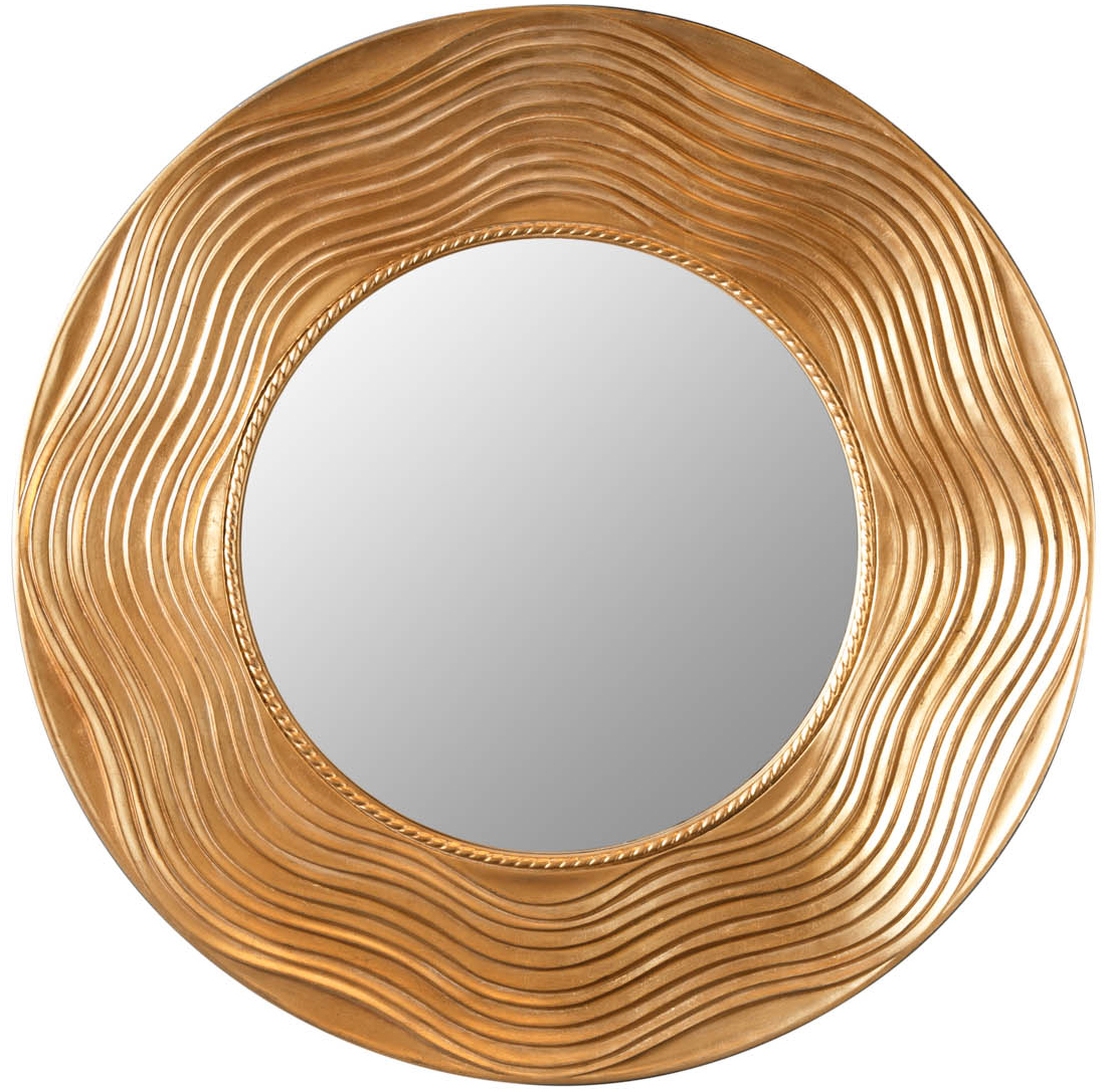 Lustro wiszące okrągłe rama drewniana postarzana złota Ø100 cm do nowoczesnych wnętrz – grafika-1.
