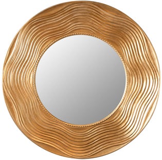 Lustro wiszące okrągłe rama drewniana postarzana złota Ø100 cm do nowoczesnych wnętrz – grafika-1.