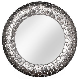 Lustro wiszące do salonu z metalowo-aluminiowym wykończeniem srebrnym Ø82 cm – grafika-1.