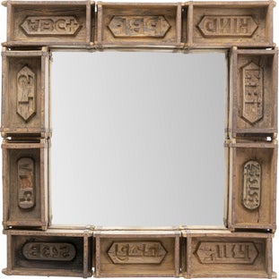 Lustro do salonu rustykalne rama drewno z recyklingu 90x90 cm – obraz-1