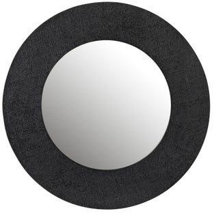 Lustro okrągłe aluminium stylizowane na jutę czarne Ø70 cm – obraz-1