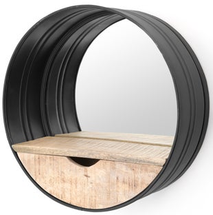 Lustro okrągłe z półką 40x40 cm czarne – obraz-1
