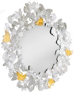 Lustro wiszące srebrno-złote do nowoczesnego salonu Ø92 cm – grafika-1.