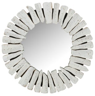 Lustro wiszące okrągłe biała postarzana ramy drewniane do stylowych wnętrz – grafika-1.