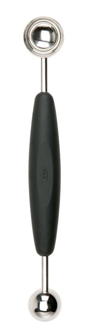 Łyżka podwójna do melona stalowa z czarnym antypoślizgowym uchwytem – grafika-1.