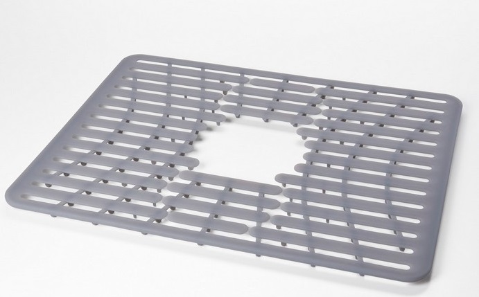 Mata antypoślizgowa silikonowa do zlewu z otworem na odpływ szara 32,3x28,6 cm – grafika-1.