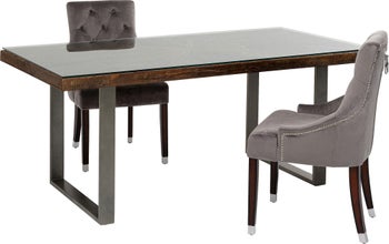 Stół brązowy drewniany recyklingowany blat mango grafitowe metalowe nogi 180x90 cm – obraz-1