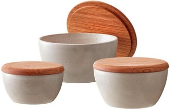 Miseczki drewniane z pokrywą kremowe ∅14 cm – obraz-1