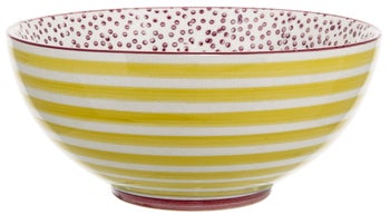 Miska kamionkowa biała w żółte paski Ø17x8 cm 850 ml – obraz-1