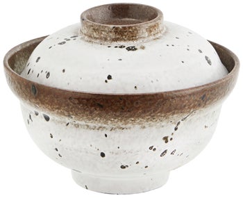 Miska z pokrywką ceramiczna 350 ml biało-brązowa – obraz-1