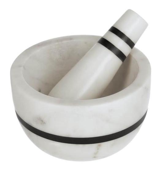 Moździerz marmurowy biały z czarnym paskiem Ø13x8 cm – obraz-1