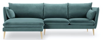 Narożnik do salonu na złotych nóżkach zielony lewy – obraz-1