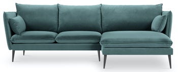 Narożnik 4-osobowy welurowy 235x170 cm petrol prawy nogi czarne – obraz-1