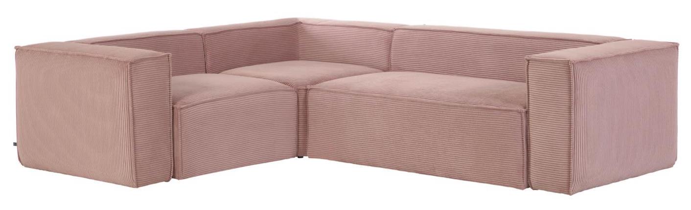 Narożnik do salonu sztruksowy różowy 320x230 cm – obraz-1