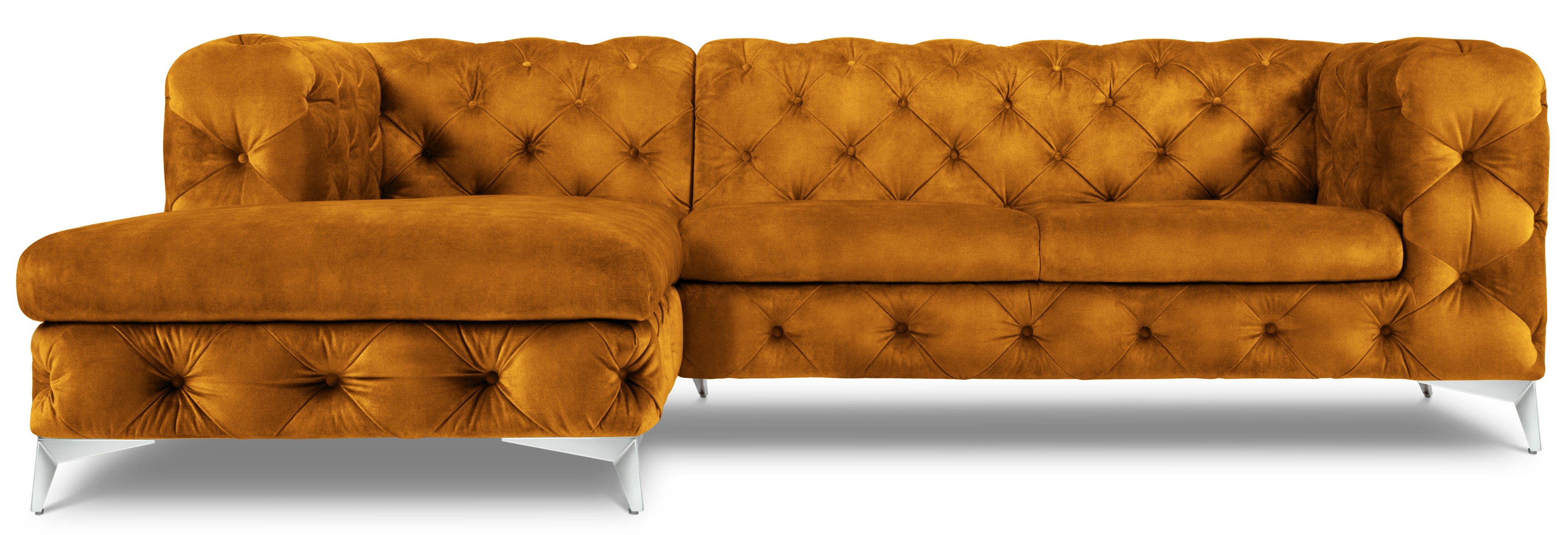 Narożnik 4-os. do salonu pikowany nogi metalowe welur żółty lewy 250x178 cm – obraz-1