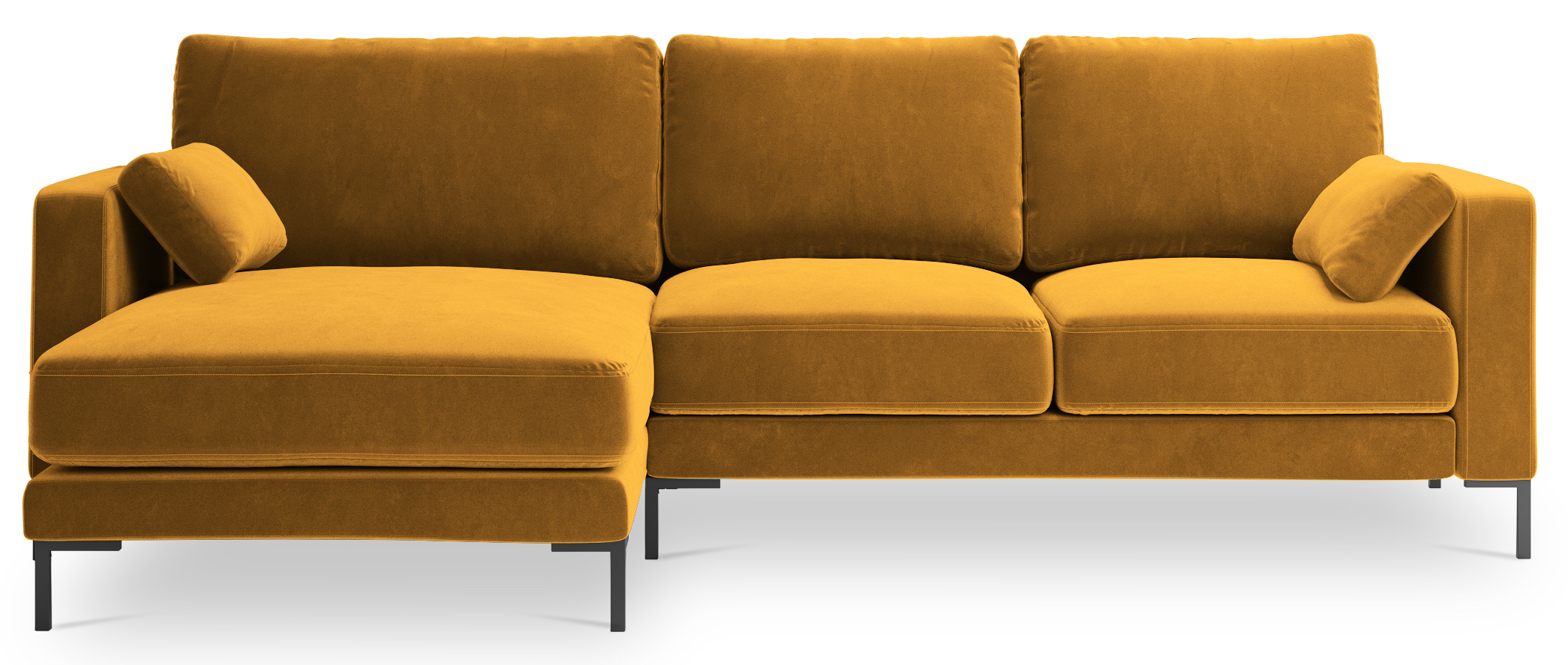 Narożnik welurowy z poduszkami żółty lewy – obraz-1